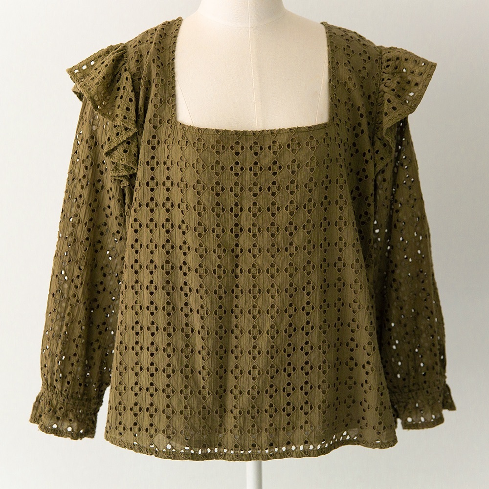 The Odells Olive Eyelet Summer Blouse - Picture 4 of 10
